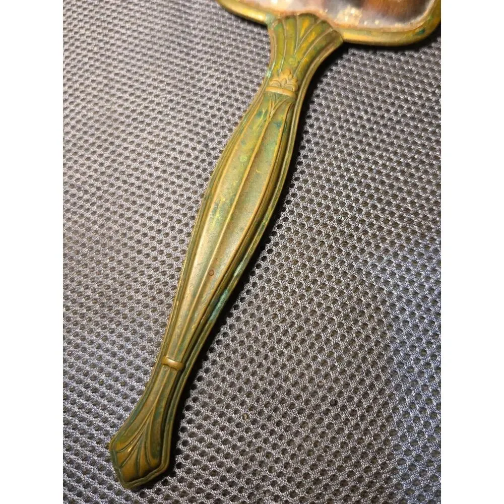 vntg hand mirror distinct tortoise-shell pattern with gold speckles brass...